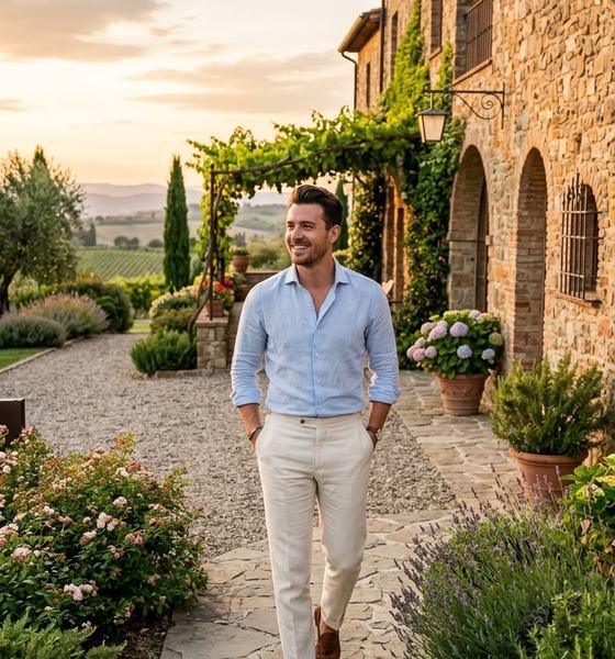 Man in a smart casual wedding guest outfit